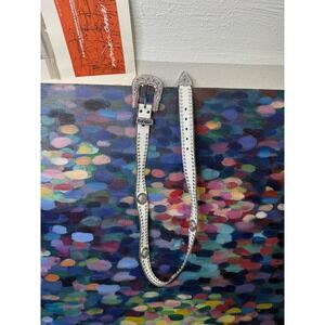 Nocona Belt Co Womens White Rhinestone Western Cowgirl Belt Pink Crystals S NEW